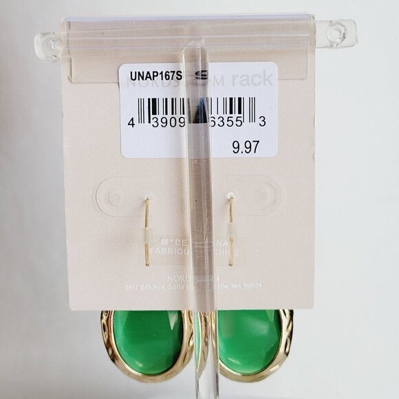 14th & Union Green Moonglow Glass Earrings Gold Tone Statement Drop Dangle NEW - Picture 4 of 4